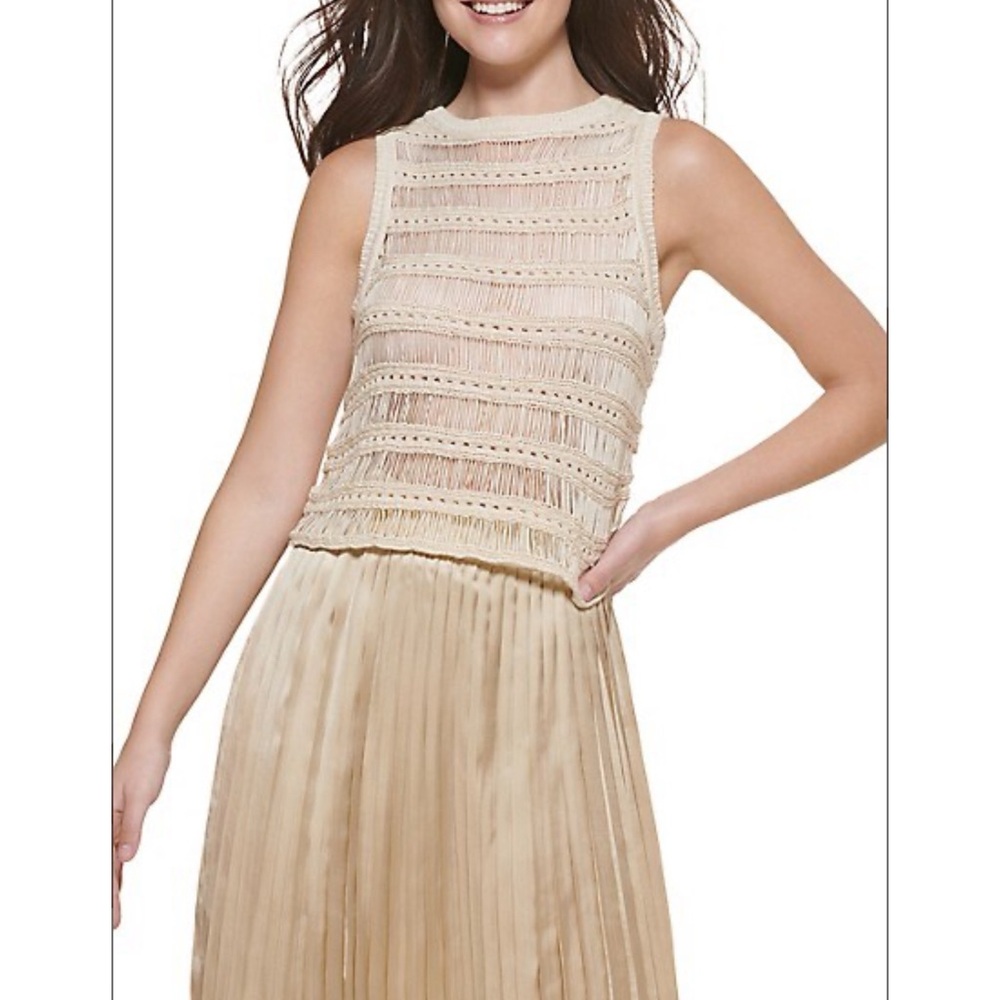 DKNY Sleeveless Open Knit Crew Neck Tank Vest Top